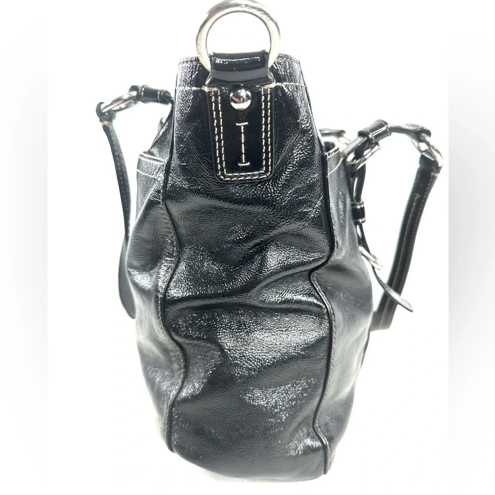 COACH Chelsea F14022 Black Patent Leather Large Shoulder Bag Purse Turn Lock - Picture 4 of 9